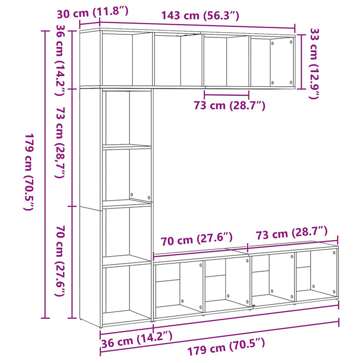 Bogreol 3 pcs Sort eg 36 x 30 x 143 cm Konstrueret træ
