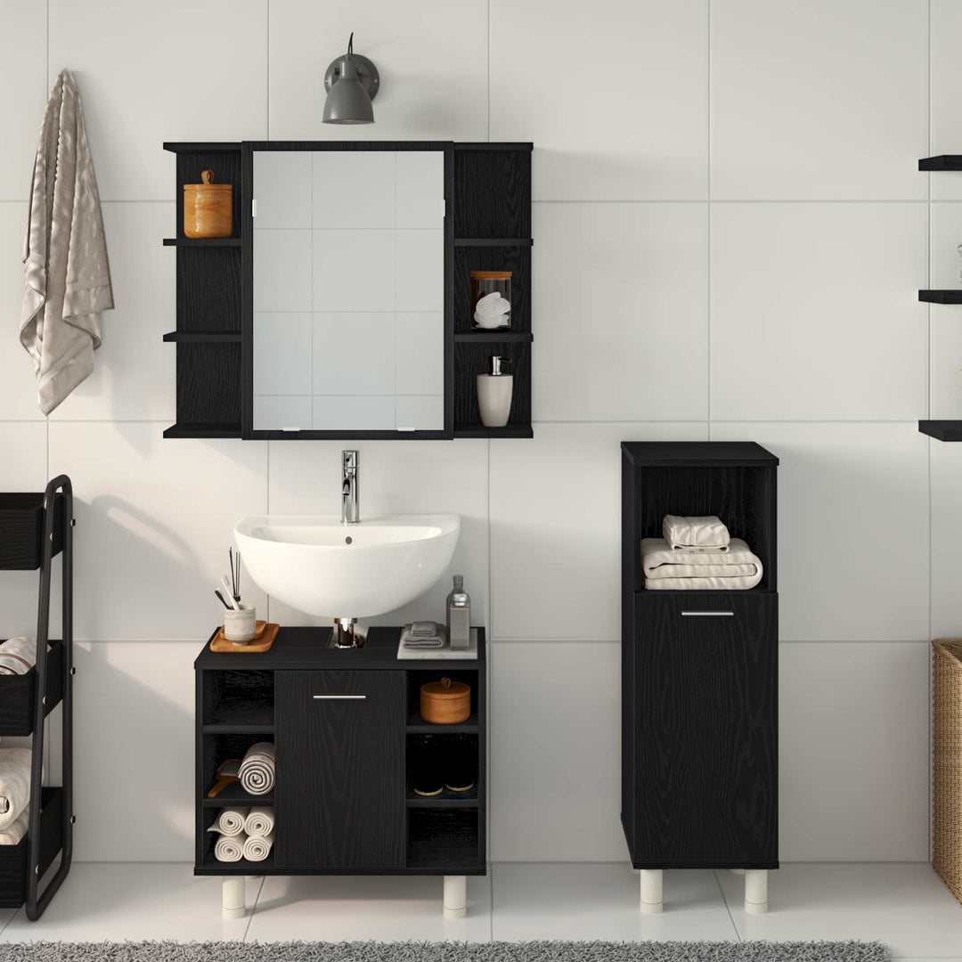 Badeværelsesmøbel sæt med hylde 3 pcs Sort 30 x 30 x 99,5 cm