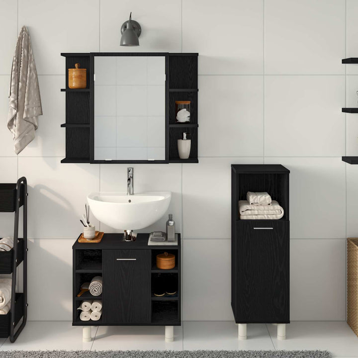 Badeværelsesmøbel sæt med hylde 3 pcs Sort 30 x 30 x 99,5 cm