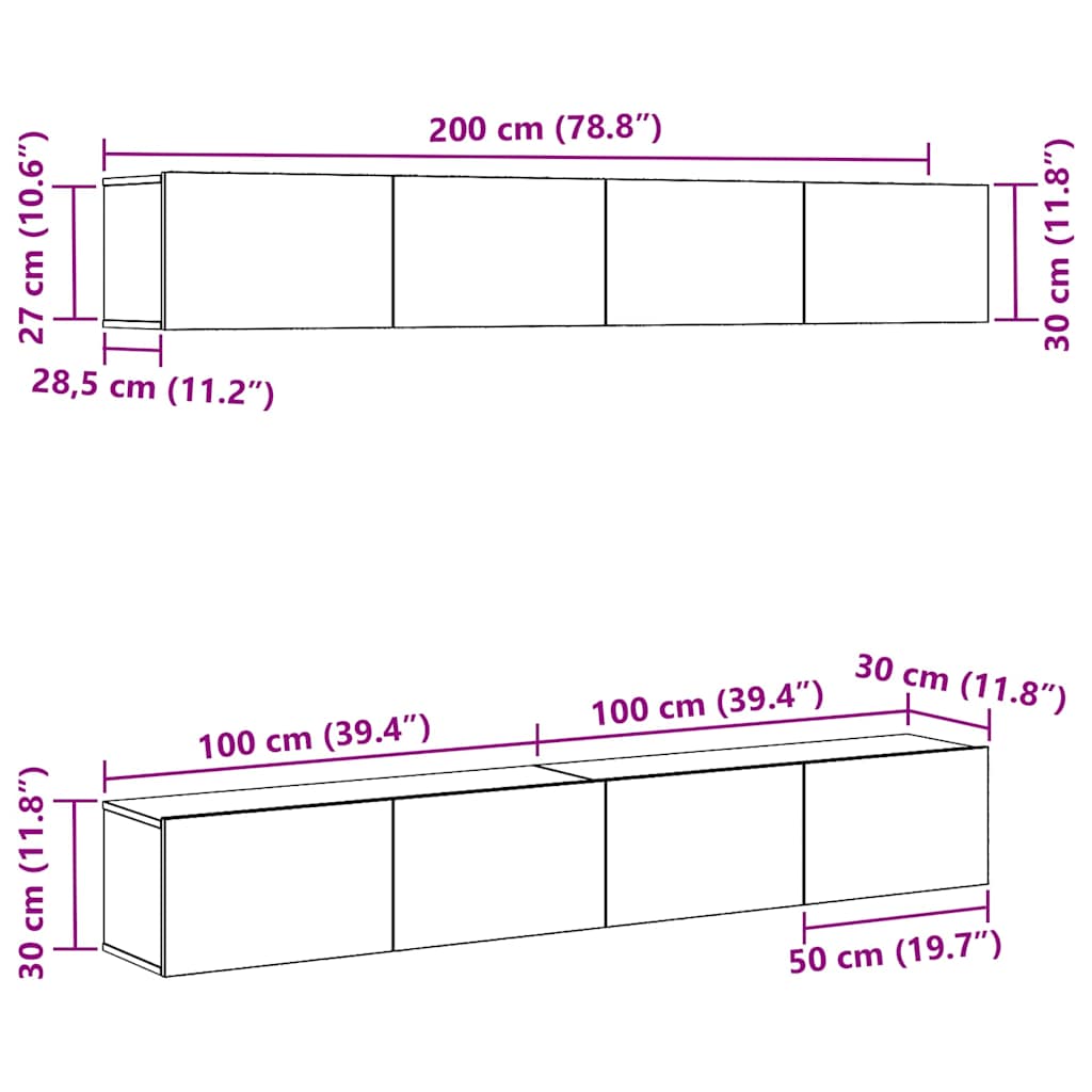 TV-møbelsæt 4 pcs Sort eg 100 x 30 x 30 cm Konstrueret træ
