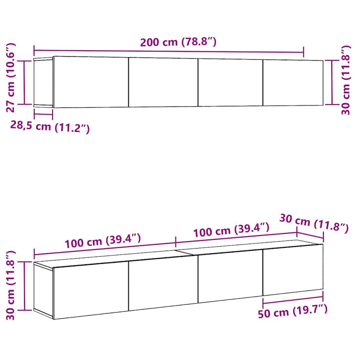 TV-møbelsæt 4 pcs Sort eg 100 x 30 x 30 cm Konstrueret træ