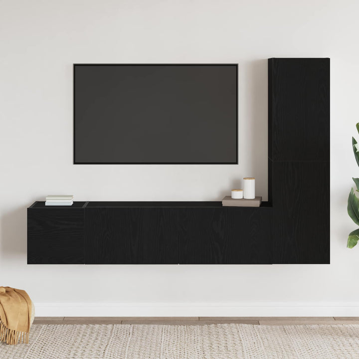 TV-møbelsæt 4 pcs Sort eg 130,5 x 30 x 140 cm Konstrueret træ
