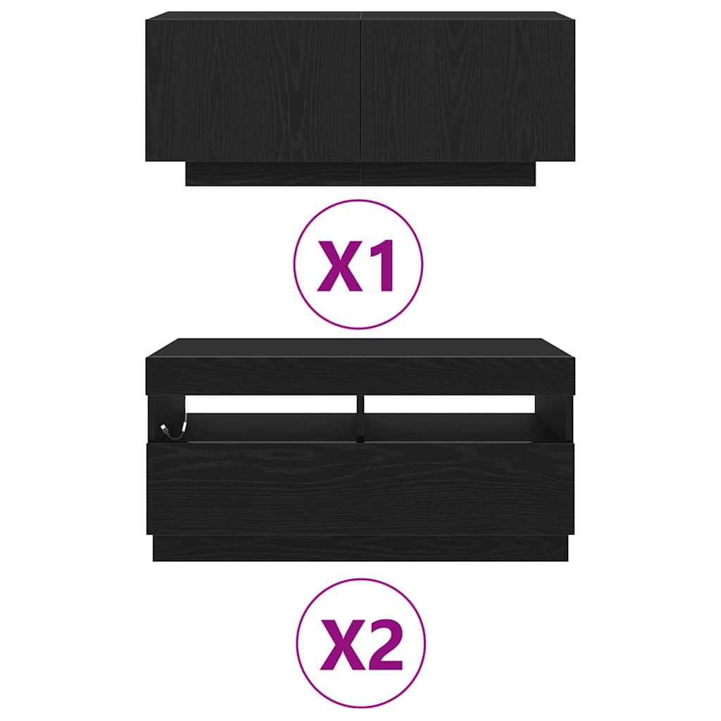 TV-møbelsæt 3 pcs Sort 260 x 35 x 40 cm Konstrueret træ