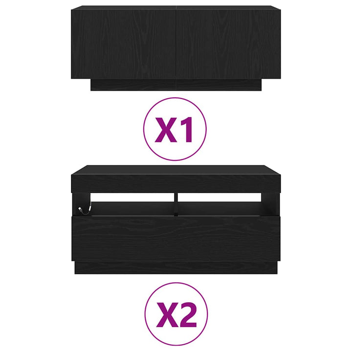 TV-møbelsæt 3 pcs Sort 260 x 35 x 40 cm Konstrueret træ