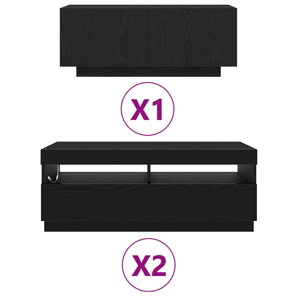 TV-møbelsæt 3 pcs Sort 300 x 35 x 40 cm Konstrueret træ