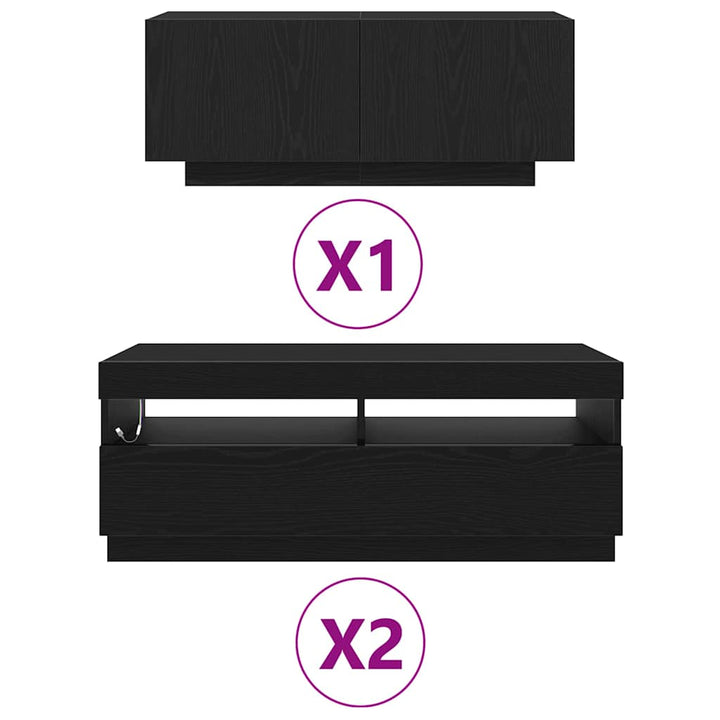 TV-møbelsæt 3 pcs Sort 300 x 35 x 40 cm Konstrueret træ