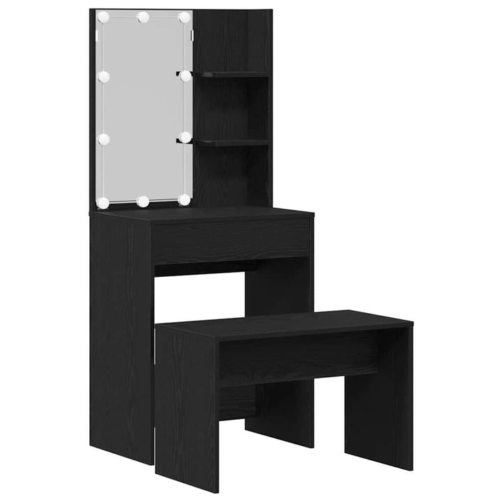 LED Smykkebord Set med spejllys 2 pcs Sort eg Konstrueret træ