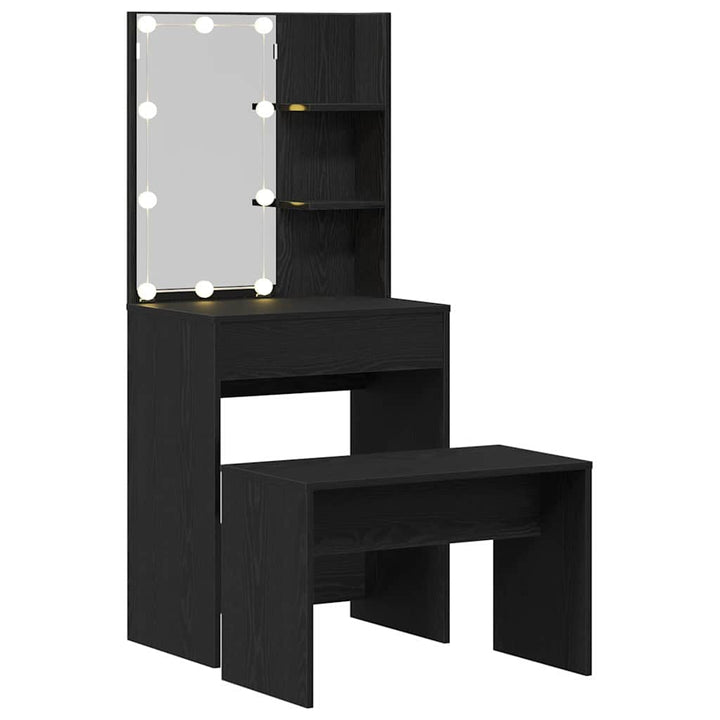 LED Smykkebord Set med spejllys 2 pcs Sort eg Konstrueret træ