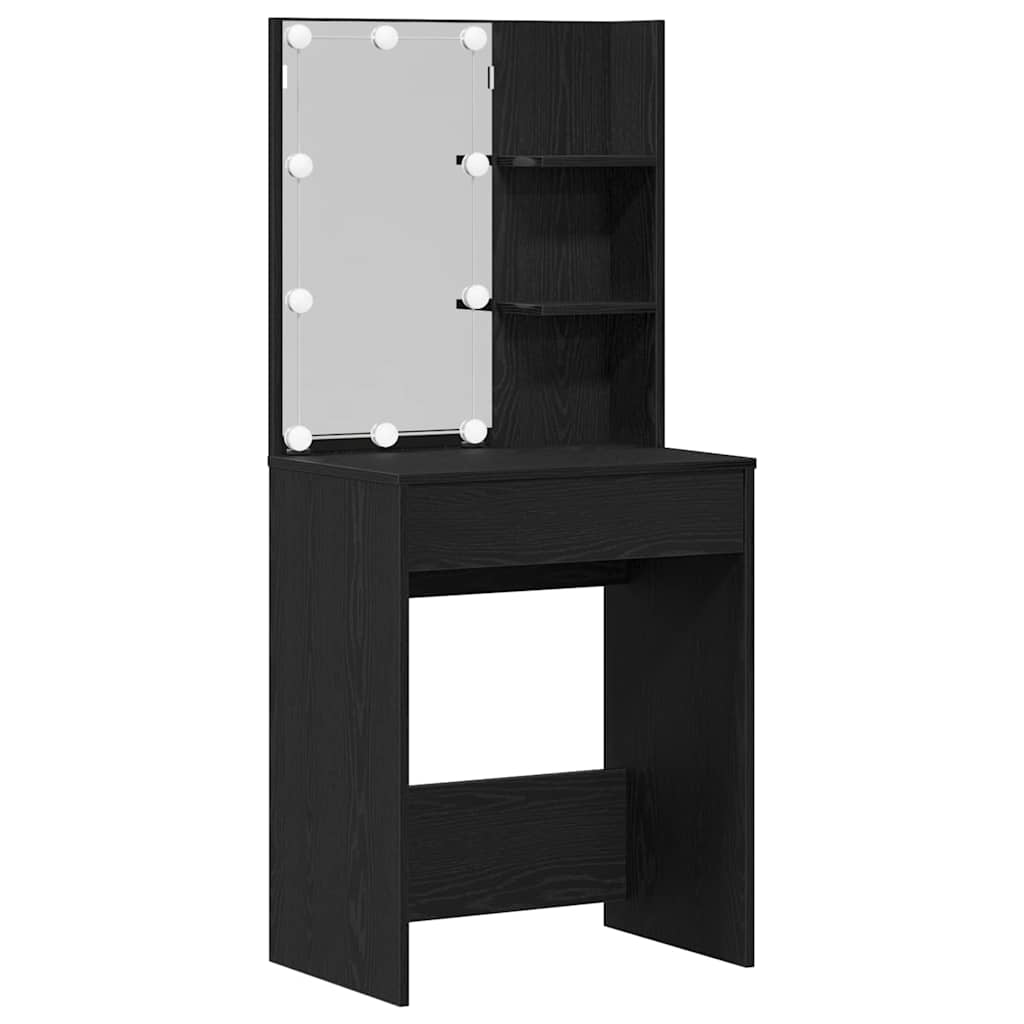 LED Smykkebord Set med spejllys 2 pcs Sort eg Konstrueret træ