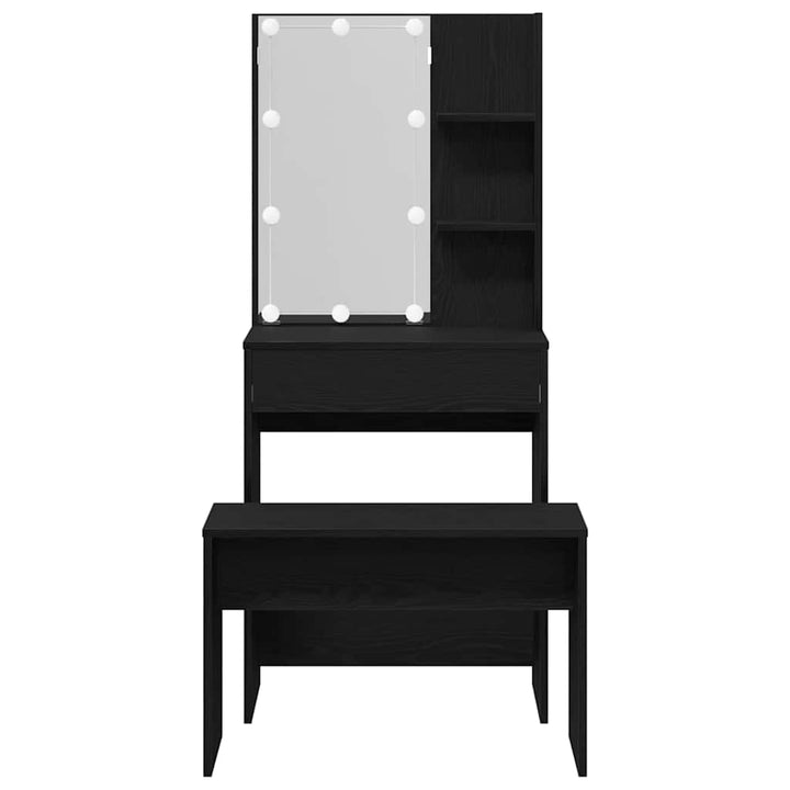 LED Smykkebord Set med spejllys 2 pcs Sort eg Konstrueret træ