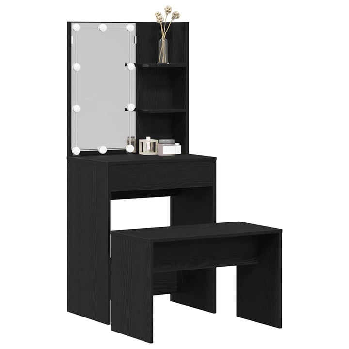 LED Smykkebord Set med spejllys 2 pcs Sort eg Konstrueret træ