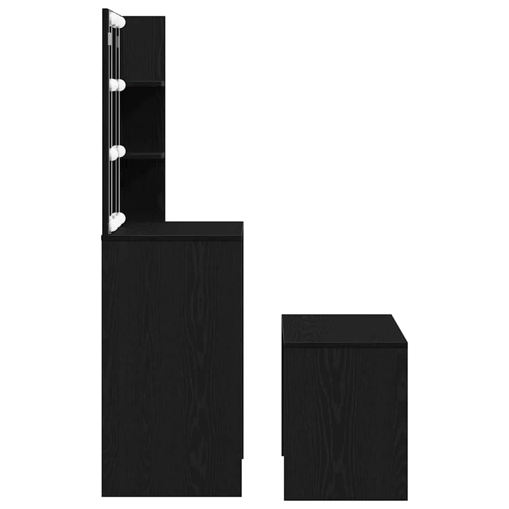 LED Smykkebord Set med spejllys 2 pcs Sort eg Konstrueret træ