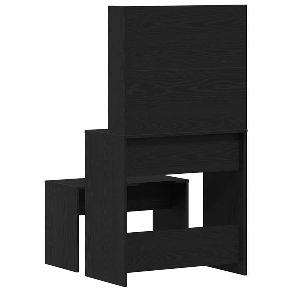 LED Smykkebord Set med spejllys 2 pcs Sort eg Konstrueret træ