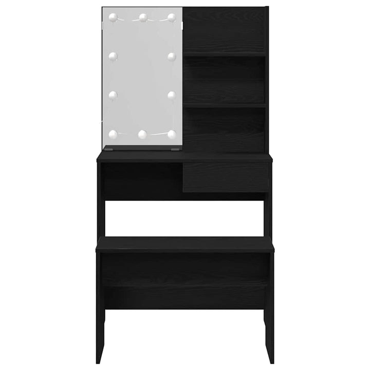 LED Smykkebord Set med spejllys 2 pcs Sort eg Konstrueret træ
