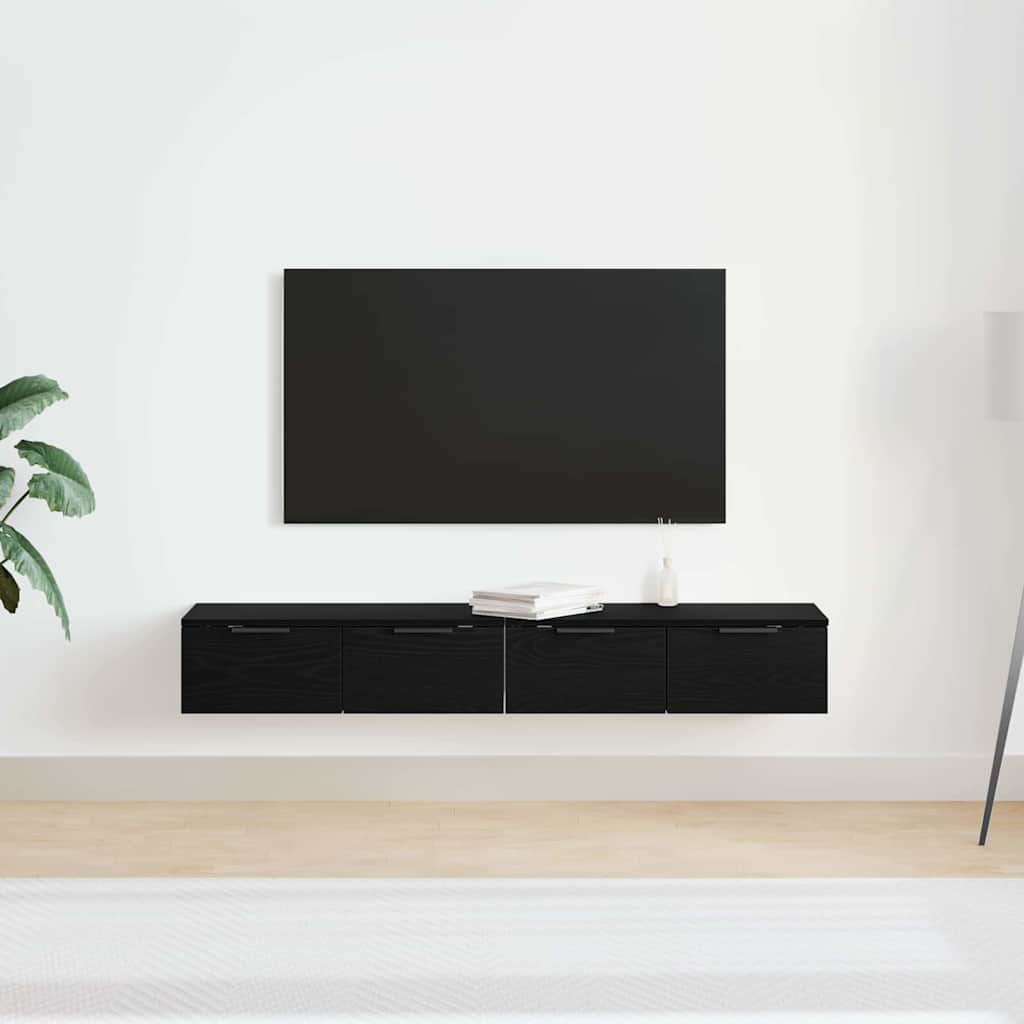 Væghængt skab 2 pcs Sort eg 68 x 30 x 20 cm Konstrueret træ