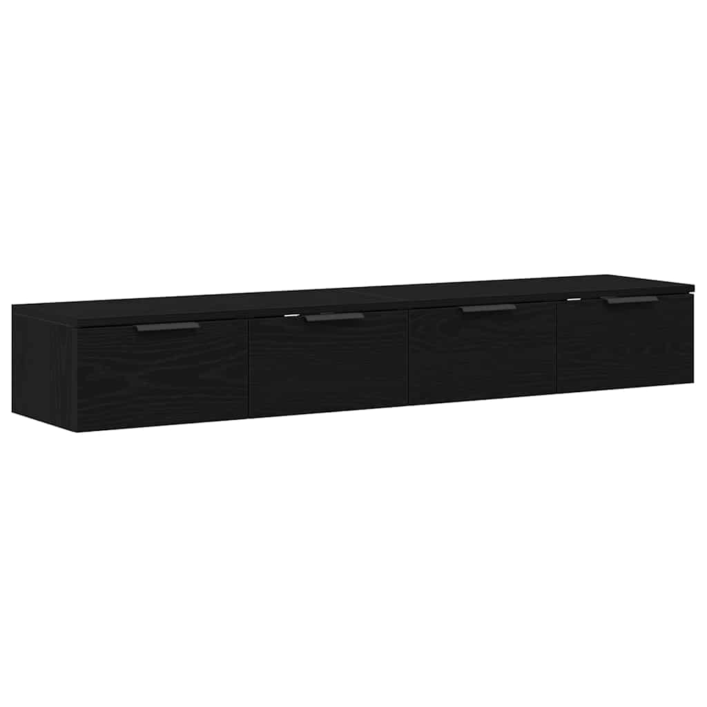 Væghængt skab 2 pcs Sort eg 68 x 30 x 20 cm Konstrueret træ