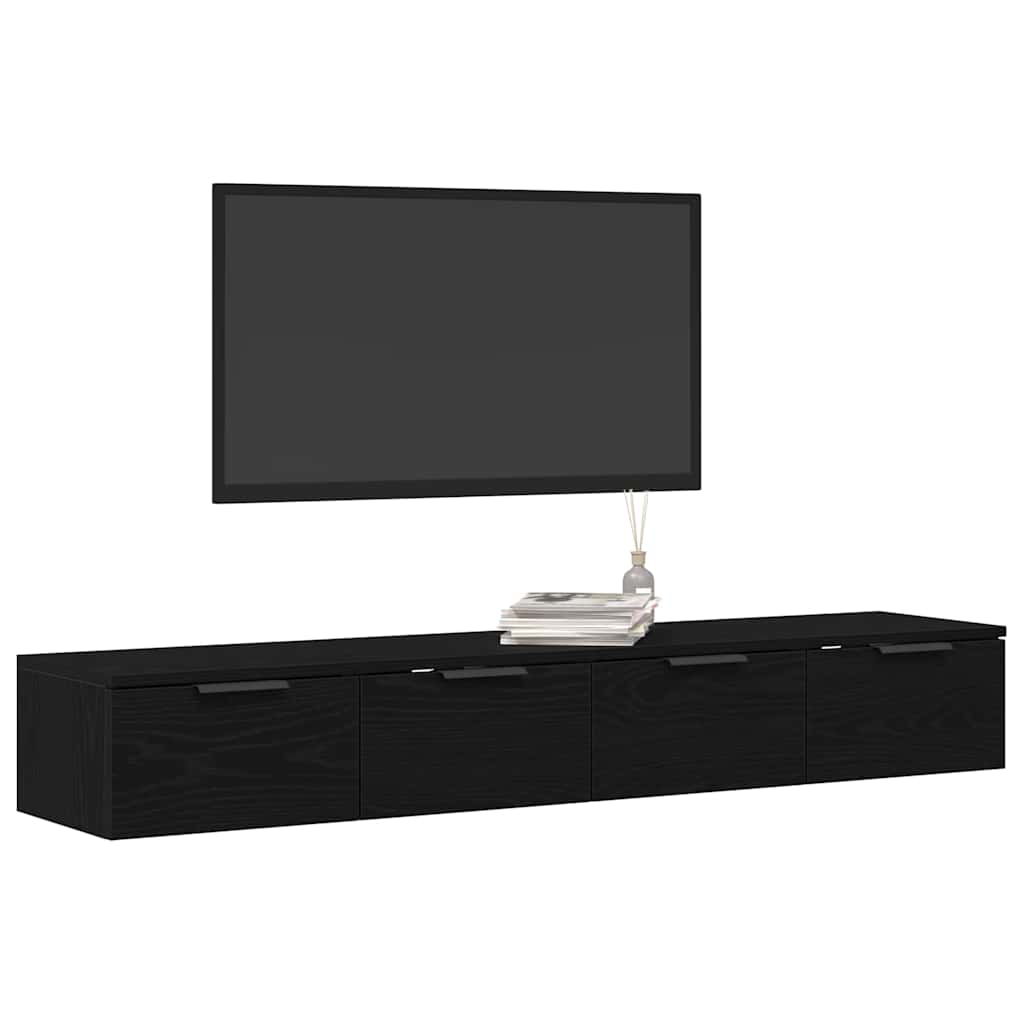 Væghængt skab 2 pcs Sort eg 68 x 30 x 20 cm Konstrueret træ