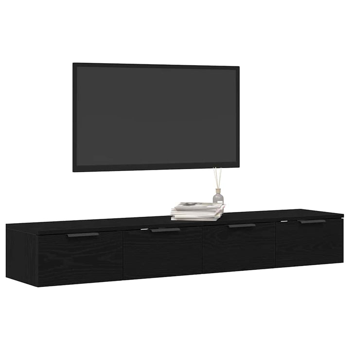 Væghængt skab 2 pcs Sort eg 68 x 30 x 20 cm Konstrueret træ