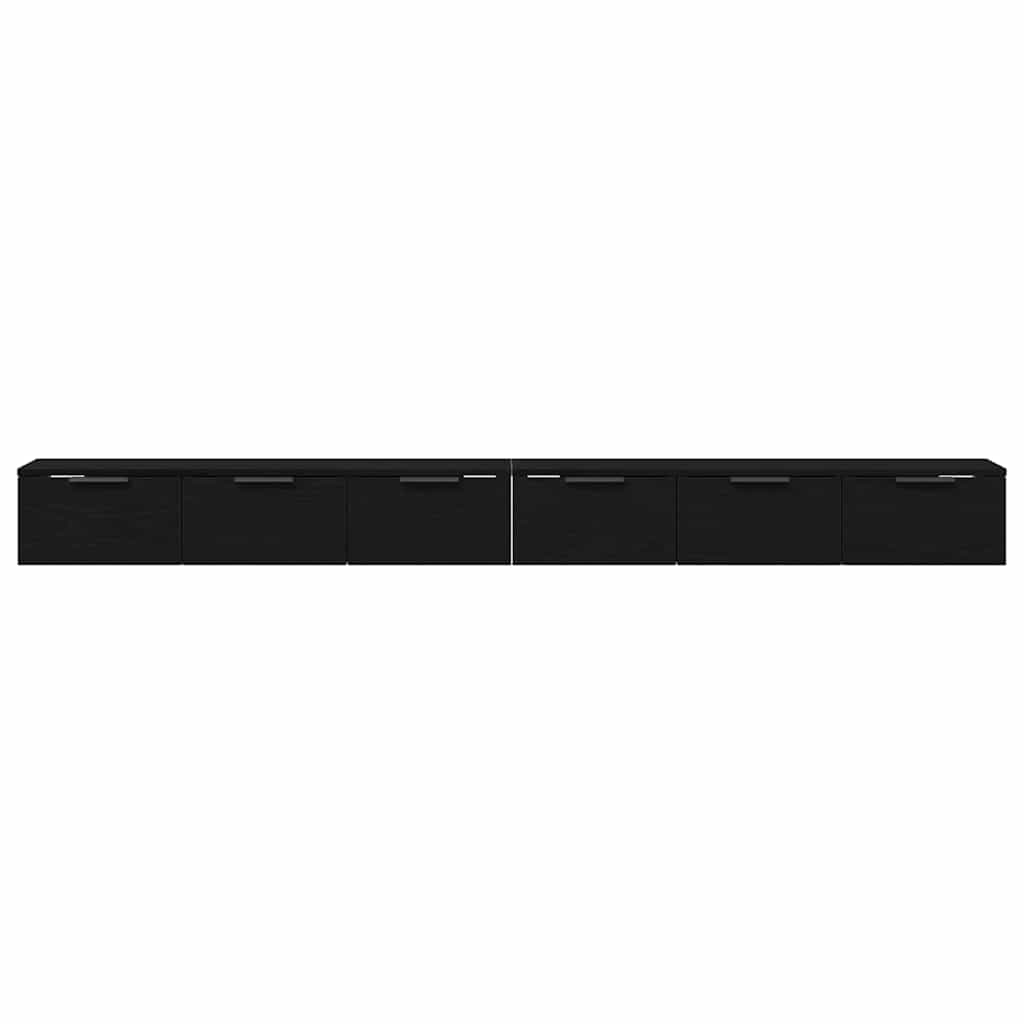 Væghængt skab 2 pcs Sort eg 102 x 30 x 20 cm Konstrueret træ