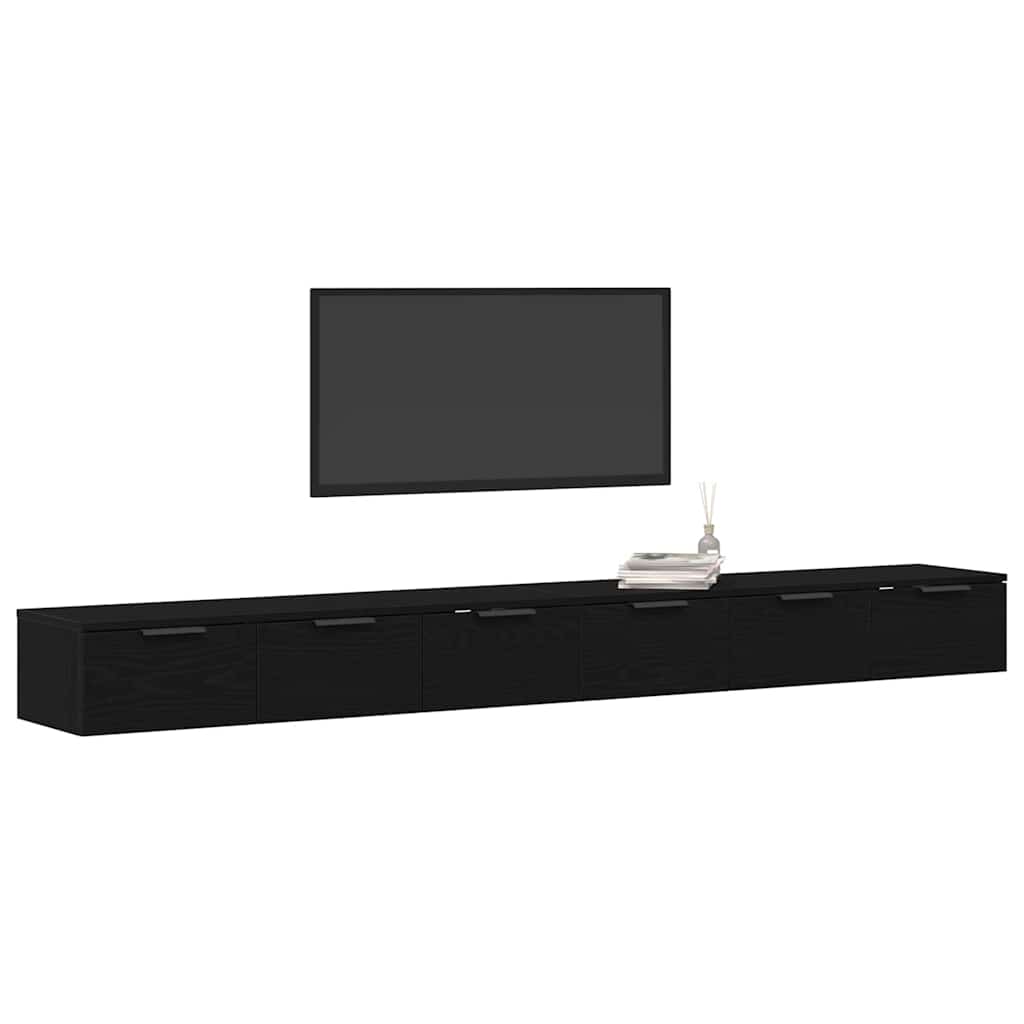 Væghængt skab 2 pcs Sort eg 102 x 30 x 20 cm Konstrueret træ