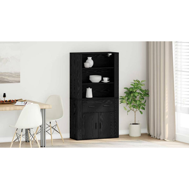 Highboard med skuffe Sort eg 80 x 33 x 150 cm Konstrueret træ