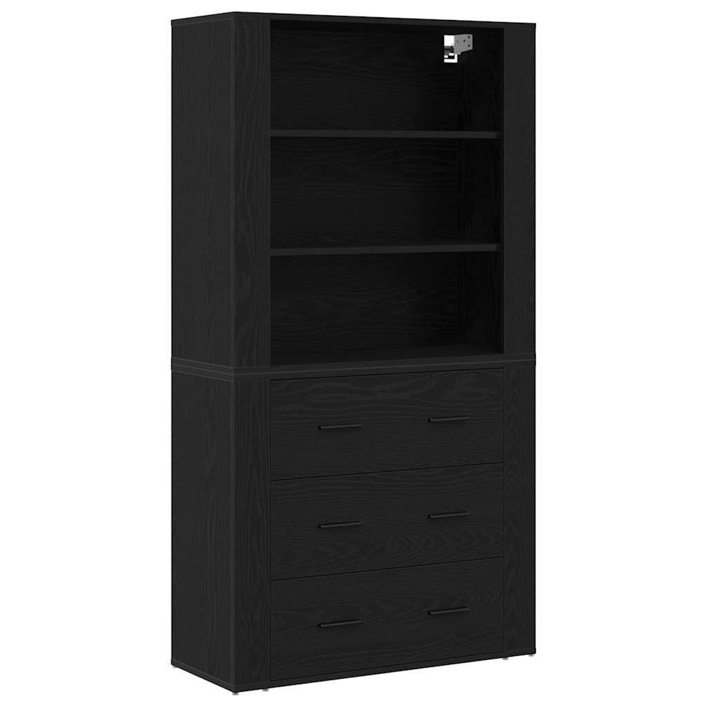 Highboard med skuffe Sort eg 80 x 33 x 150 cm Konstrueret træ