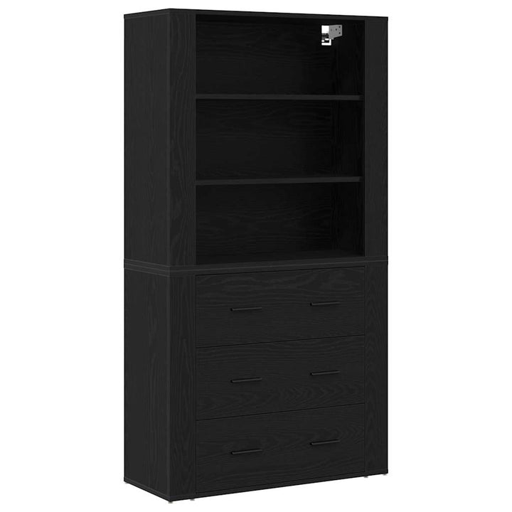 Highboard med skuffe Sort eg 80 x 33 x 150 cm Konstrueret træ