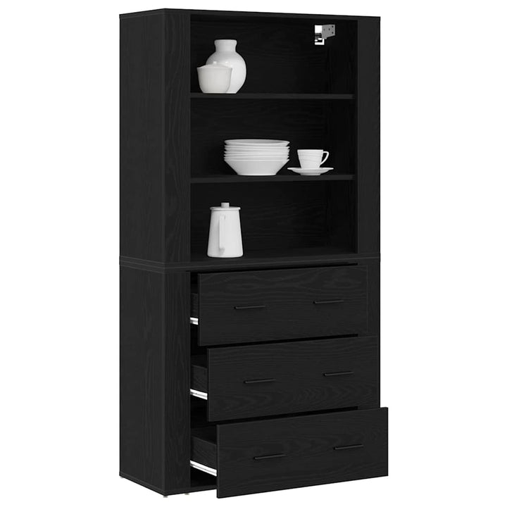 Highboard med skuffe Sort eg 80 x 33 x 150 cm Konstrueret træ