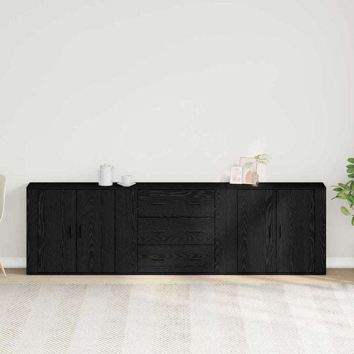 Sideboard med skuffe Sort eg 240 x 33 x 70 cm Konstrueret træ