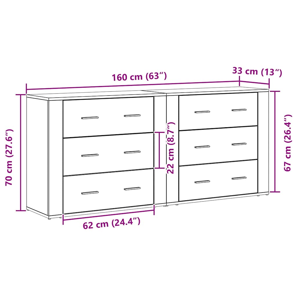 Sideboard Sort eg 160 x 33 x 70 cm Konstrueret træ