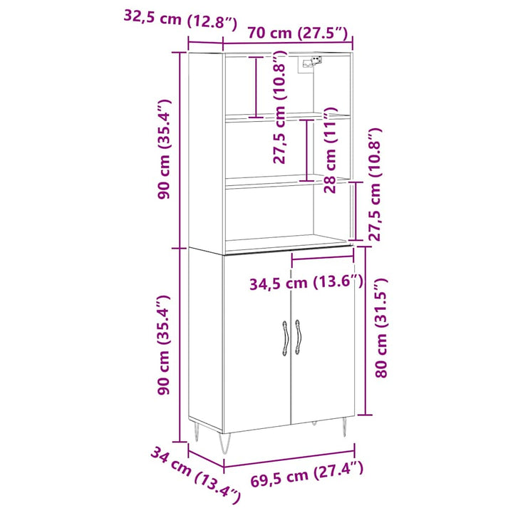 Highboard 2 pcs Sort eg 69,5 x 34 x 180 cm Konstrueret træ