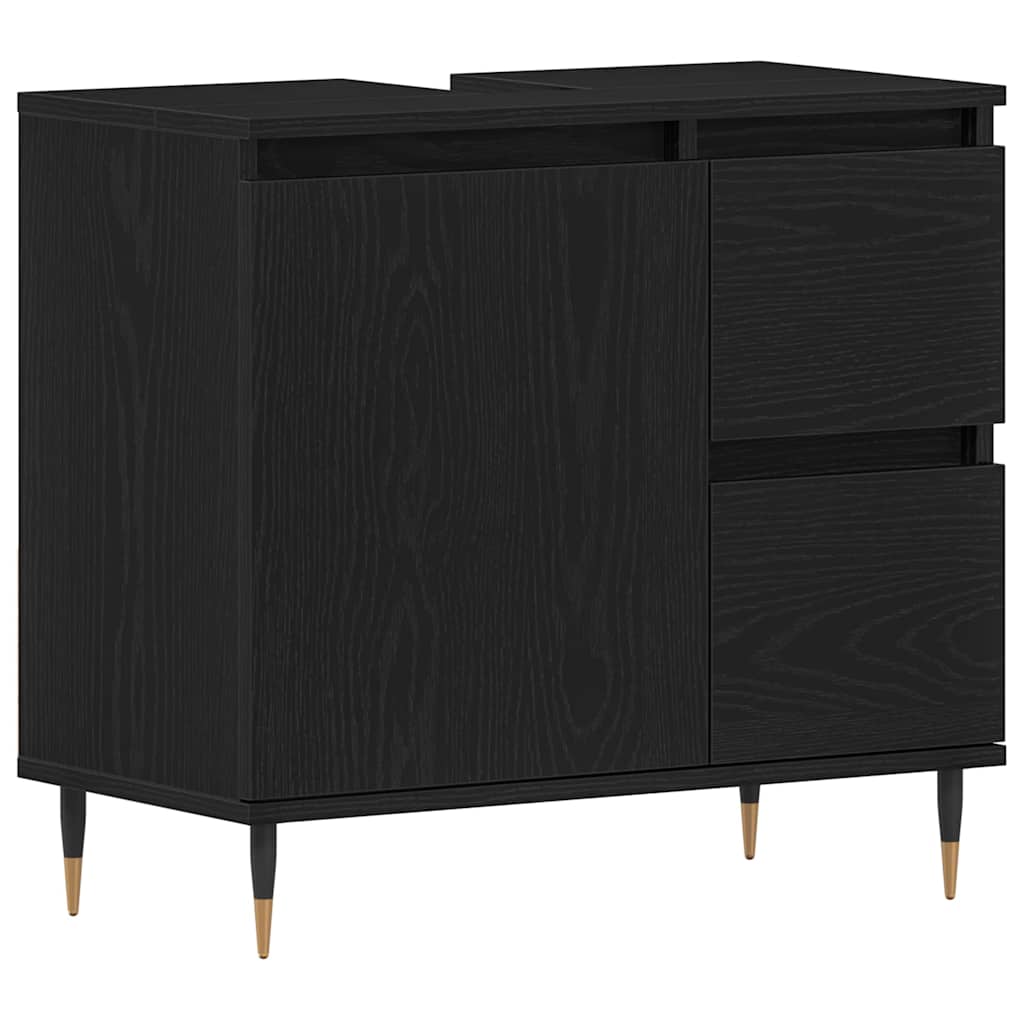 Badeværelsesmøbel sæt med skuffe 3 pcs Sort eg 30 x 30 x 190 cm