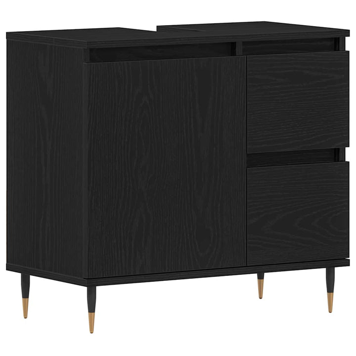 Badeværelsesmøbel sæt med skuffe 3 pcs Sort eg 30 x 30 x 190 cm