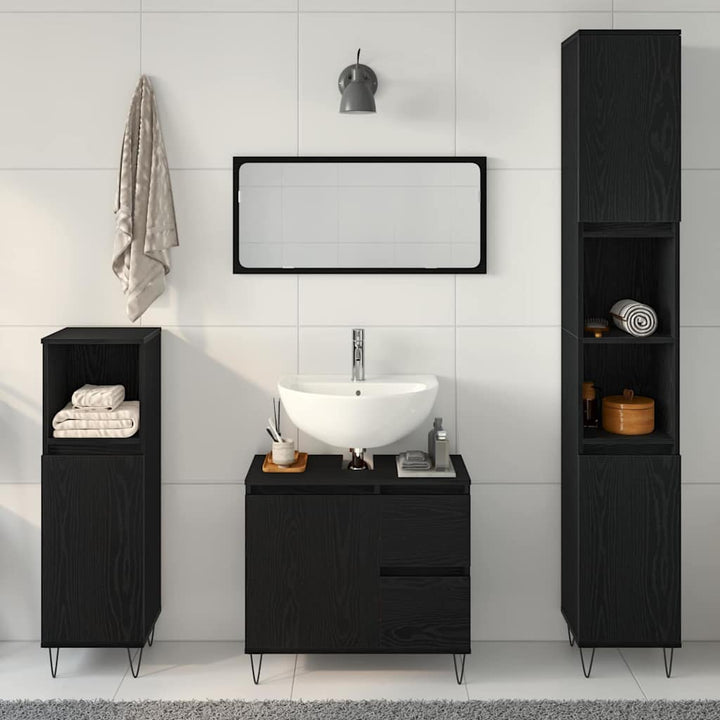 Badeværelsesmøbel sæt med skuffe 3 pcs Sort eg 30 x 30 x 190 cm