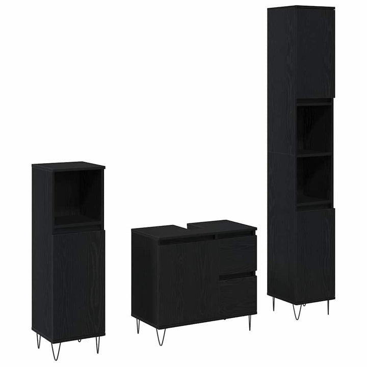 Badeværelsesmøbel sæt med skuffe 3 pcs Sort eg 30 x 30 x 190 cm