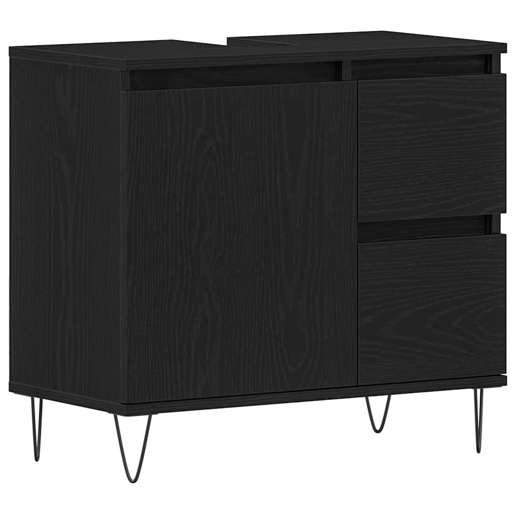 Badeværelsesmøbel sæt med skuffe 3 pcs Sort eg 30 x 30 x 190 cm