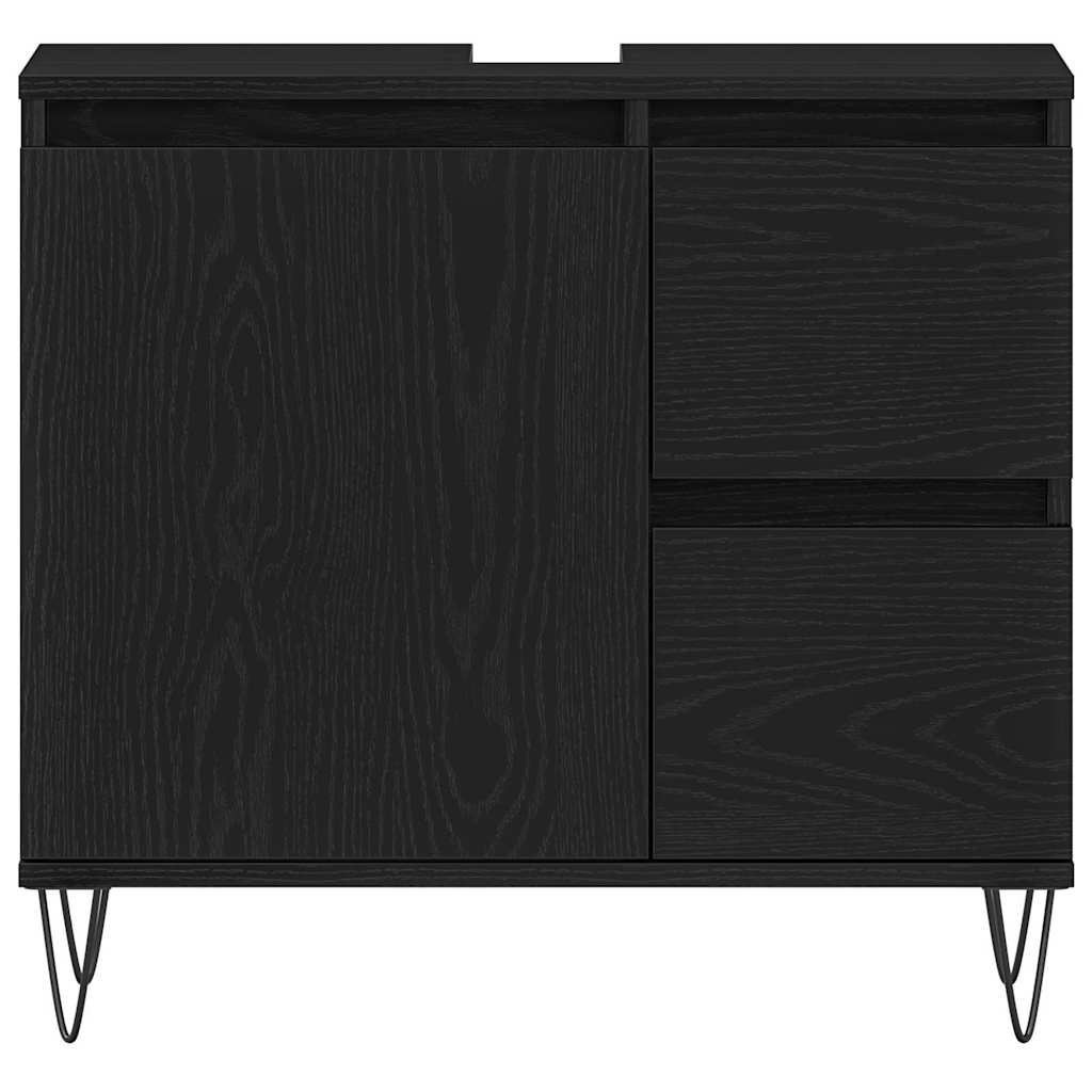 Badeværelsesmøbel sæt med skuffe 3 pcs Sort eg 30 x 30 x 190 cm