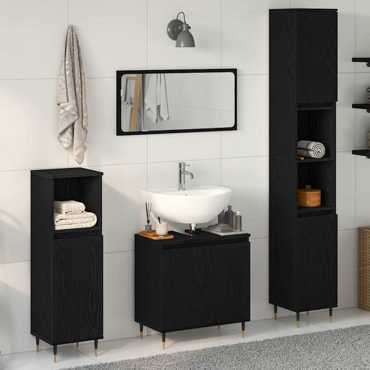 Badeværelsesmøbel sæt med dør 3 pcs Sort eg 30 x 30 x 190 cm