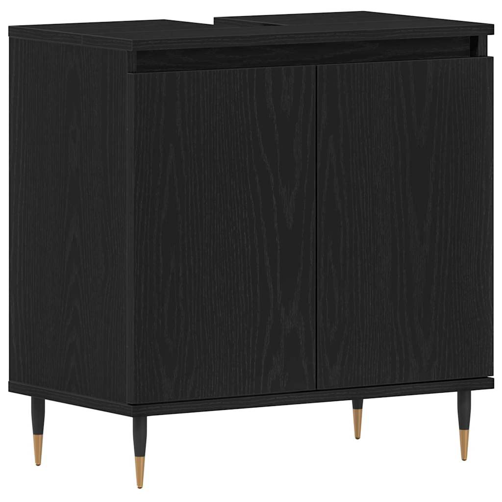 Badeværelsesmøbel sæt med dør 3 pcs Sort eg 30 x 30 x 190 cm