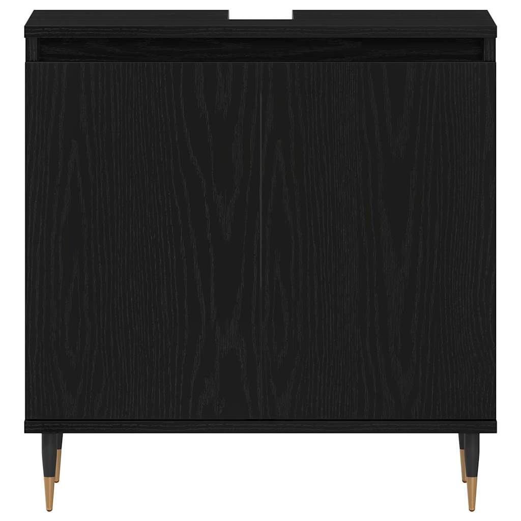 Badeværelsesmøbel sæt med dør 3 pcs Sort eg 30 x 30 x 190 cm
