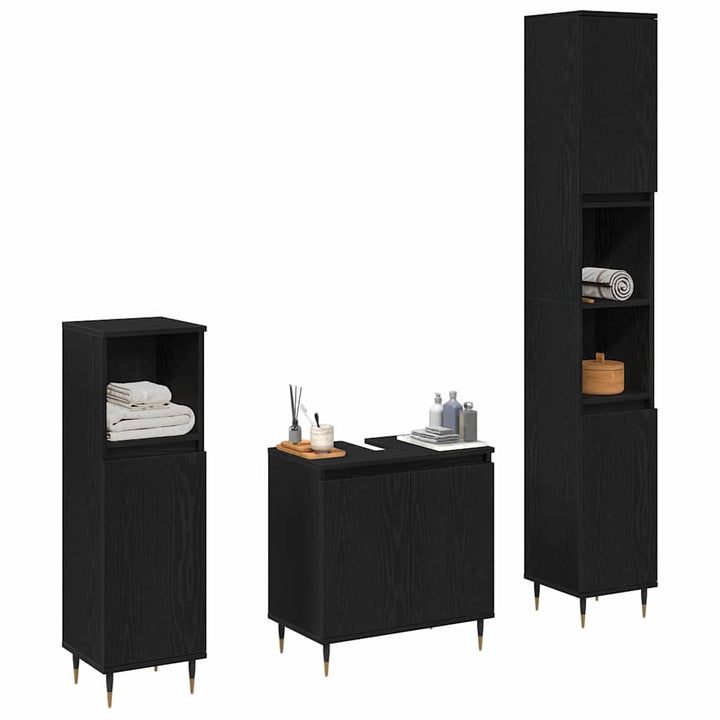 Badeværelsesmøbel sæt med dør 3 pcs Sort eg 30 x 30 x 190 cm