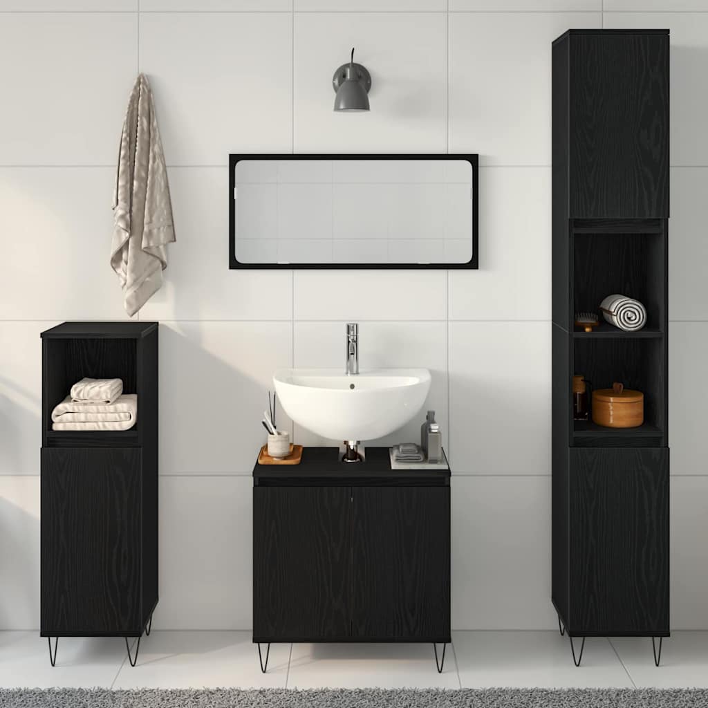 Badeværelsesmøbel sæt med dør 3 pcs Sort eg 30 x 30 x 190 cm