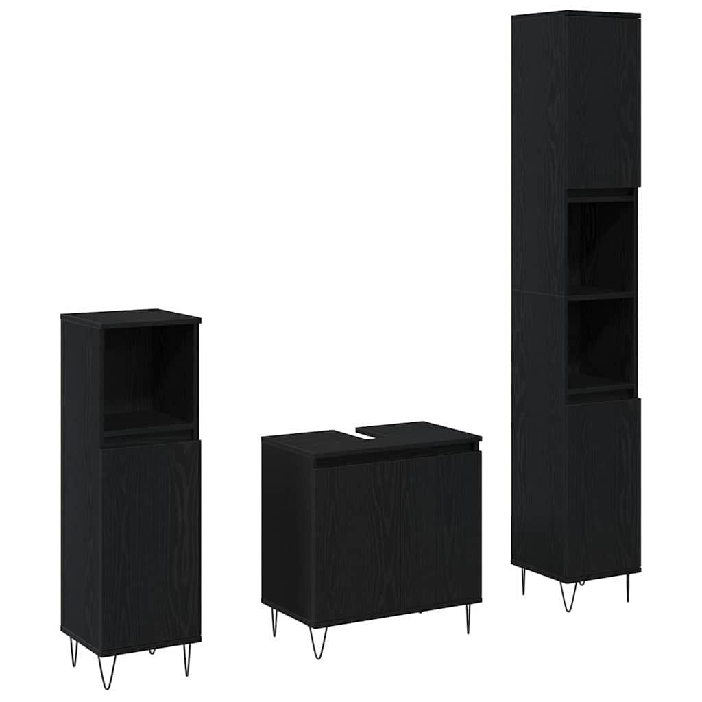 Badeværelsesmøbel sæt med dør 3 pcs Sort eg 30 x 30 x 190 cm