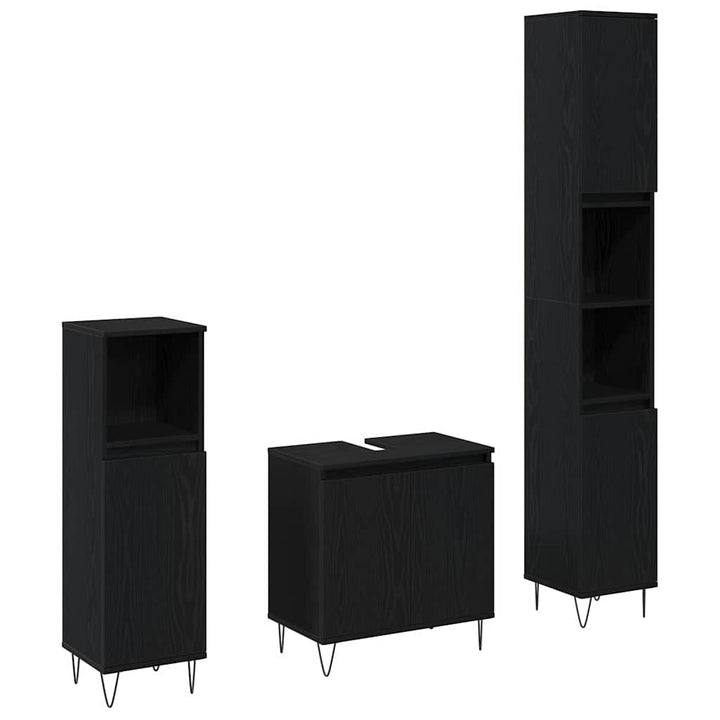 Badeværelsesmøbel sæt med dør 3 pcs Sort eg 30 x 30 x 190 cm