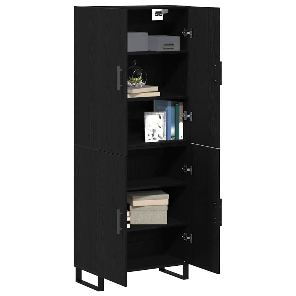 Highboard 2 pcs Sort eg 69,5 x 34 x 180 cm Ingeniørtræ og glas