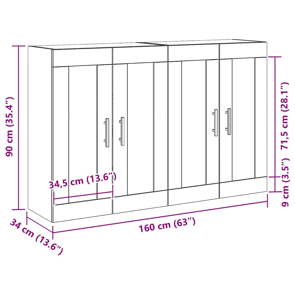Væghængt skab Vægmonteret 2 pcs Gammelt træ 69,5 x 34 x 90 cm