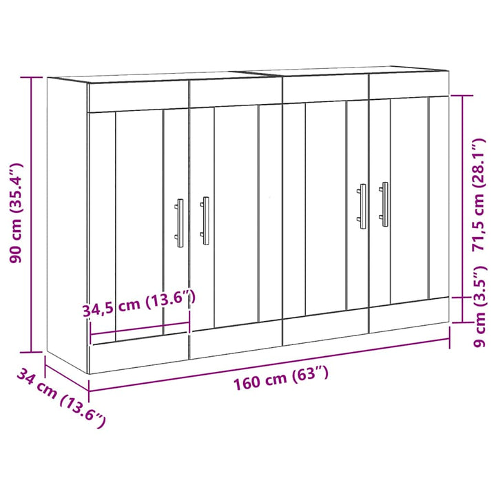 Væghængt skab Vægmonteret 2 pcs Gammelt træ 69,5 x 34 x 90 cm
