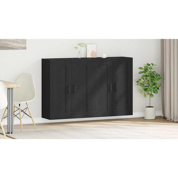 Væghængt skab 2 pcs Sort eg 69,5 x 34 x 90 cm Konstrueret træ
