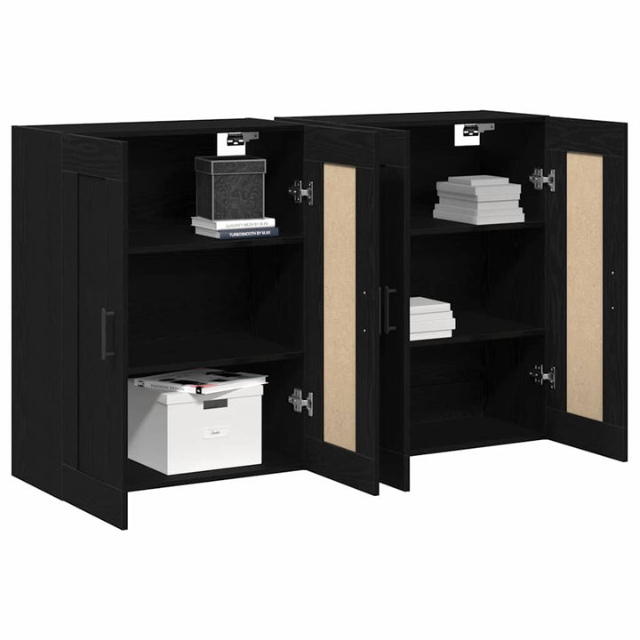 Væghængt skab 2 pcs Sort eg 69,5 x 34 x 90 cm Konstrueret træ