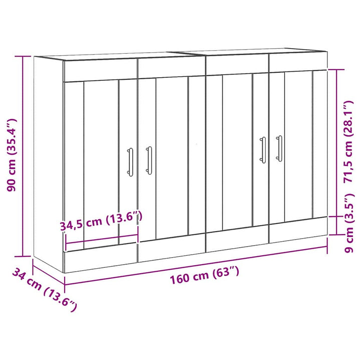 Væghængt skab 2 pcs Sort eg 69,5 x 34 x 90 cm Konstrueret træ